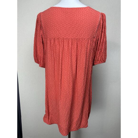 Women’s Babydoll Top Plus Sz 1X Short Sleeves Orange Rust Color Boho - Picture 8 of 15
